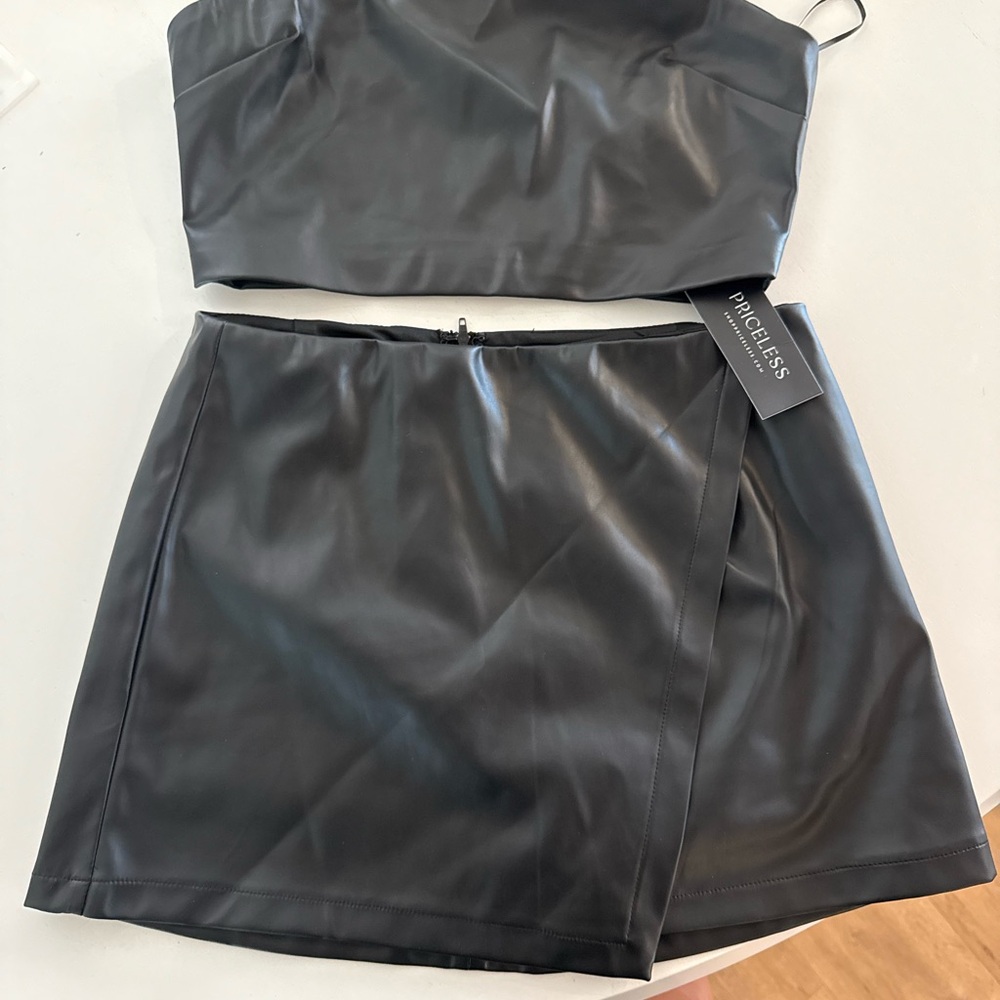 Priceless Black Faux Leather Bodysuit Top